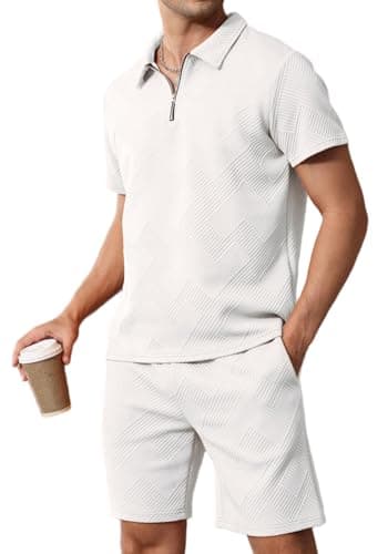 Mens Short Sets 2 Piece Summer Outfits Polo Shirt and Shorts Set Casual Short Sleeve Sweatsuit Tracksuit Loungewear