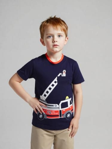 Winzik Boys Shirt Toddler Shirts Kids Boys’ Short Sleeve 3-Pack Crewneck Excavator T-Shirt Summer Clothes 18M-8Y(2-3T, Fire Truck Crane Excavator)
