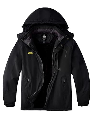 Wantdo Men's Ski Coats Winter Jacket for Men Waterproof Plus Ski Jacket Windproof Parka with Hood Black 2XL