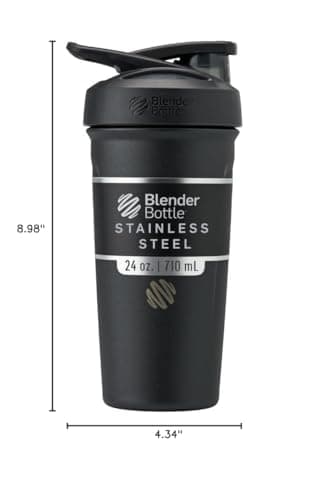 BlenderBottle Strada Shaker Cup Insulated Stainless Steel Water Bottle with Wire Whisk, 24-Ounce, Black — view 6