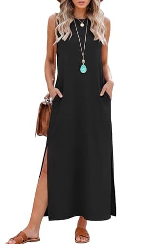 RUMIA Dresses for Women 2026 Sleeveless Casual Maxi Dress Black M
