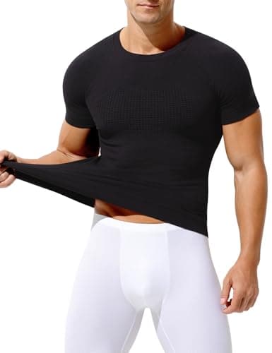 Casey Kevin Men's Slimming Compression Shirts 3 Pack, Short Sleeve Shapewear Undershirt for Men Body Shaper Tummy Control,White/Black/Black,X-Large
