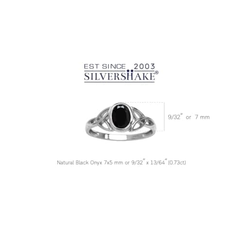 Silvershake Natural Black Onyx White Gold Plated 925 Sterling Silver Triquetra Celtic Knot Ring Size 3.5 — view 2