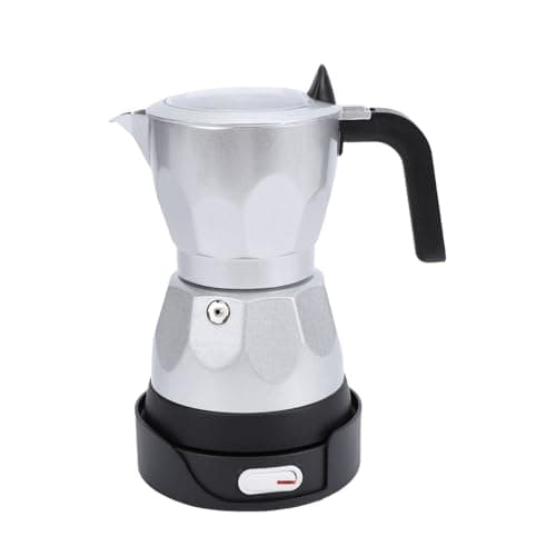 Jiawu Electric Coffee Maker 3 Cup Aluminum Octagonal Mocha Pot with Transparent Top, Easy Clean Heat Proof, Coffee Maker for Home Travel Office, 8.5x6.3in (Silver)