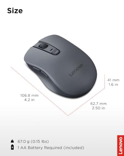 Lenovo WL310 Bluetooth Silent Mouse, Ergonomic, Adjustable DPI, Silent Clicks, Bluetooth 5.0, Portable for Windows, Mac, and Chromebook, Grey — view 5