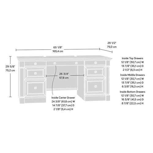 Sauder Palladia Office Desk with Drawers, Executive Desk with File Cabinet Storage, Cable Management, Keyboard Tray, in Glacier Oak Finish — view 2