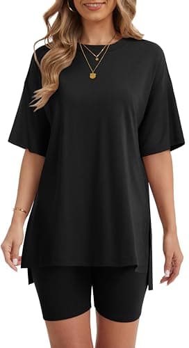 RUBZOOF Lounge Sets for Women 2 Piece Summer Outfits 2026 Comfy Airport Travel Loungewear Casual Shorts Set Black L — view 2