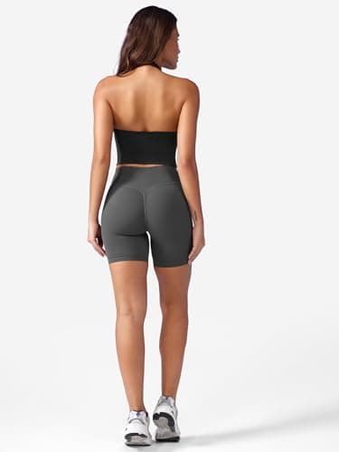 YEOREO Women's Halter Crop Top V Neck Workout Going Out Tank Top Hazel Padded Sleeveless Backless Trendy Summer Camisole Black Small — view 3