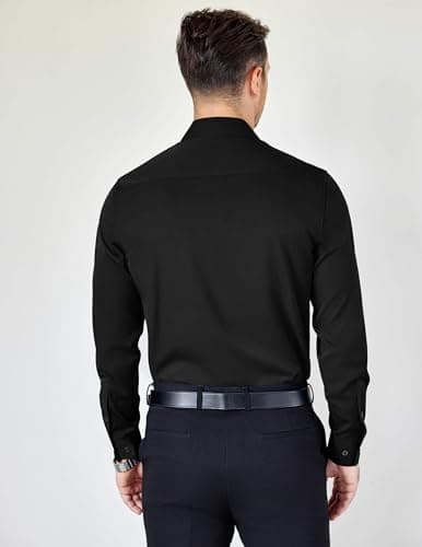 COOFANDY Mens Dress Shirts Wrinkle Free Long Sleeve Button Down Shirts Formal Business Shirt, Black, Large — view 3
