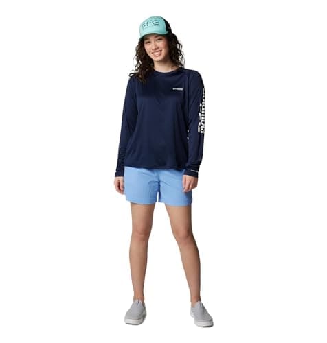 Columbia Womens PFG Tidal Tee II Long Sleeve Sun Protection Shirt, Collegiate Navy/White Logo, Medium — view 3