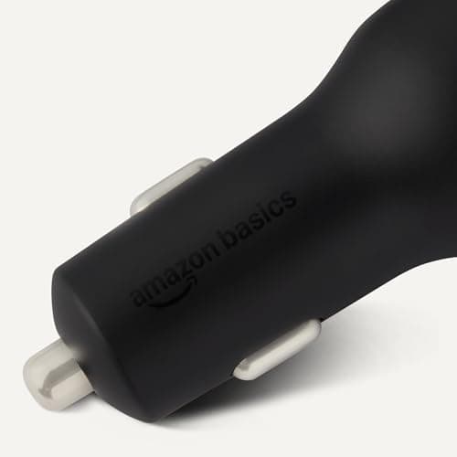 Amazon Basics Fast-Charging Car Charger, Dual-Port, 1 USB-C + 1 USB-A, 48W, Black — view 2