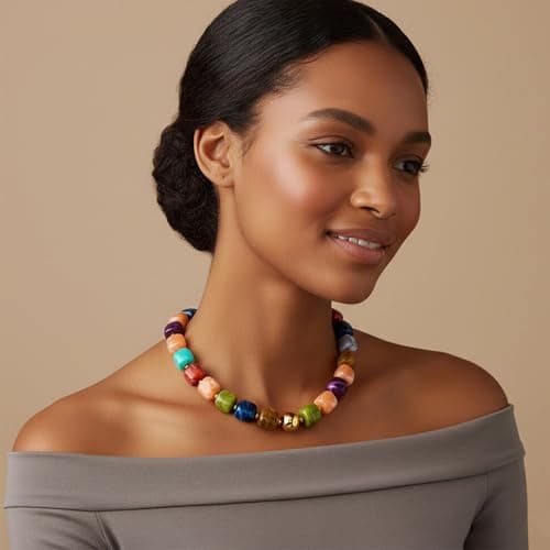 WOWORAMA Colorful Beaded Necklace for Women Trendy Colored Chunky Statement Necklaces Boho Large Square Resin Beads Choker Necklace Y2K Summer Jewelry — view 2