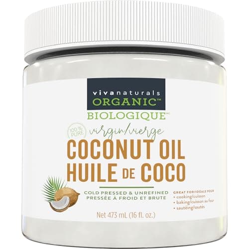 Viva Naturals Organic Virgin Coconut Oil,16 fl oz (473 mL) – Coconut Oil for Hair, Skin, Cooking & Baking – Cold-Pressed, Unrefined & Non-GMO – Keto & Paleo Certified – BPA-Free Jar