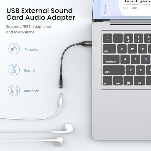 MOSWAG USB to 3.5mm Jack Audio Adapter 0.65Feet/20cm, External Sound Card Support Mic TRRS Headset with 3.5mm Aux Stereo Converter Compatible with Windows, PC, Laptop, Mac, Linux, Desktops, PS4 — view 2