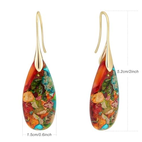 Sriomu Natural Healing Stone Fishhoop Dangle Drop Earrings Statement Gold silver earrings — view 6