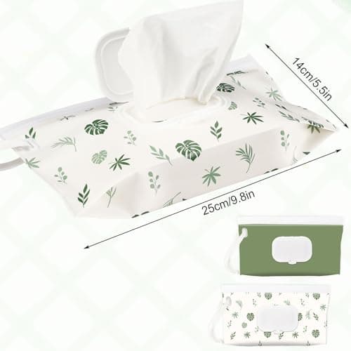 FEBSNOW 2 Pack Baby Wipes Dispenser Holder, Portable Refillable Baby Wet Wipes Pouch Container Reusable Travel Case for Outdoor Hiking, Green Leaves