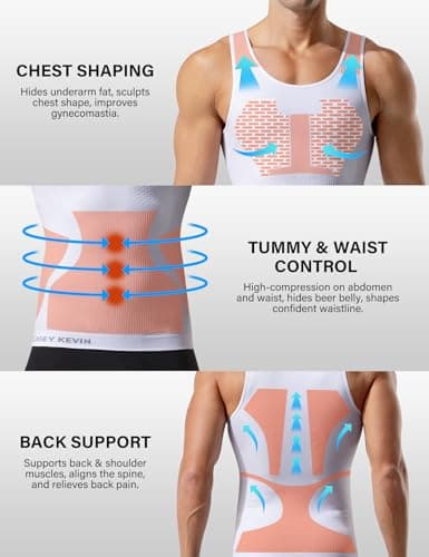 Casey Kevin Men's Firm Compression Tank Top 4 Pack Tummy Control Shirt — view 2