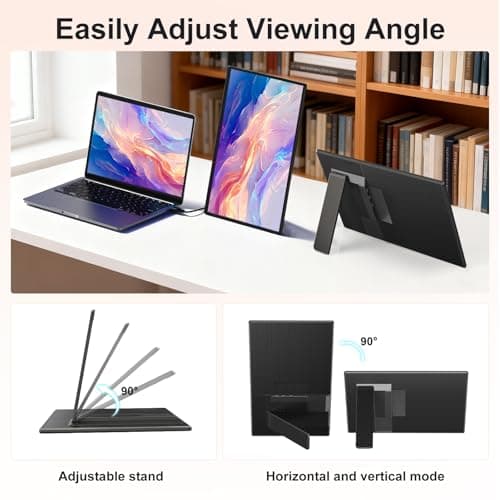 BKVOO Portable Monitor 16" 1200P FHD Laptop Screen Extender, Horizontal Vertical Monitors with External Speakers, 100% sRGB Plug & Play Computer Gaming Travel Second Screen for Wins Mac Phone PS5 Xbox — view 3
