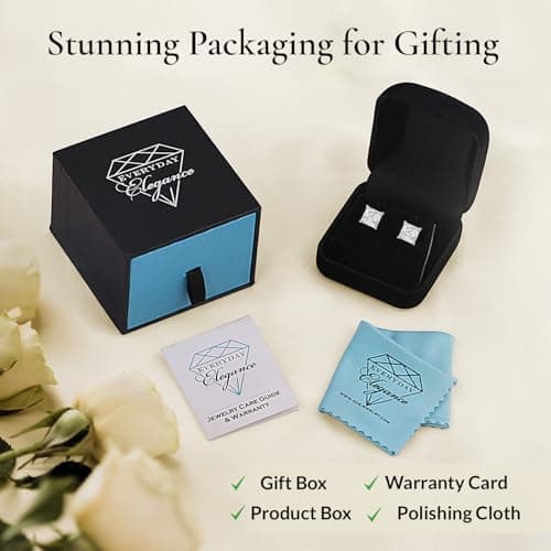 Everyday Elegance Solid 14K White Gold Cubic Zirconia Earrings for Women in Princess Cut | Screw Back Earring | 3 CTW CZ | With Gift Box — view 4