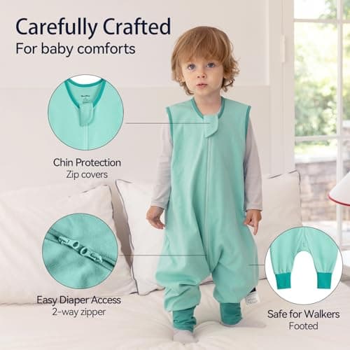 WarmWrap Toddler Sleep Sack with Feet 2t-3t 100% Cotton 0.5 Tog 24-36 Months Baby Sleep Sack with Legs, 3 Pack Soft Breathable Footed Wearable Blanket with 2-Way Zipper — view 2
