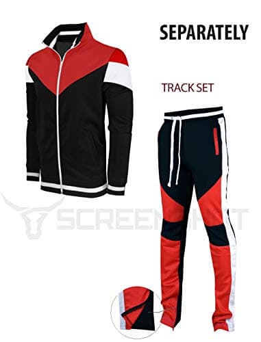 SCREENSHOT-Track Jacket Mens Urban Hip Hop Premium Track Jacket - Slim Fit Side Taping Sportswear Urbanwear Streetwear Top, F11956-bk/Rd, Large — view 3