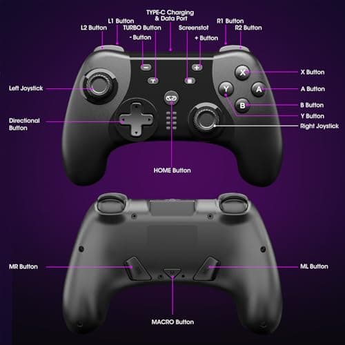 Saitake Wireless Switch Controller for Nintendo Switch/Switch 2/Lite/OLED/PC,Gamepad Supports Dual Vibration/6-Axis Gyroscope/Programmable/Turbo,Ergonomically Designed Precise Joystick — view 2