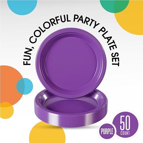 Exquisite Purple Plastic Plates for Party 10" Purple Disposable Plates for Party Supplies 50 Pcs Disposable Dinner Plate Heavy Duty 350 GSM Plate Sets, Plastic Dinnerware Sets