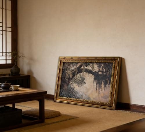 Vintage Gold Framed Vintage Oak Tree Wall Art Retro Landscape Canvas Wall Decor Oak Tree Moss Artwork Picture Retro Rustic Tree Poster Print for Home Living Bedroom Farmhouse Hallway — view 3
