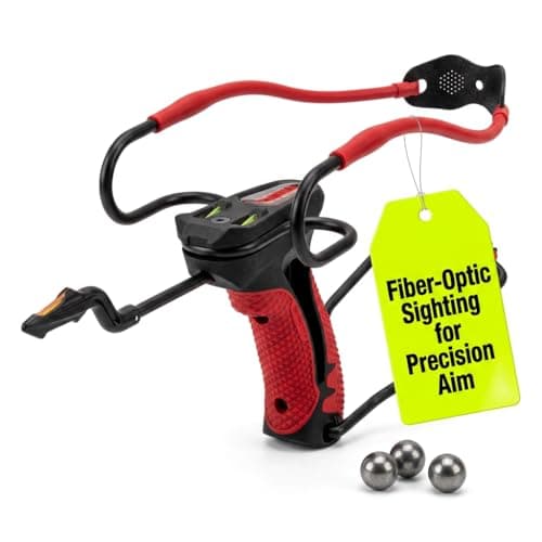 Barnett King Rat Slingshots, Cobra Slingshot with Stabilizer & Brace, Includes Magnum Power Bands, Practice Ammo, & Brushed Leather Pouch,Red/Black