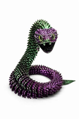 Articulated Crystal Snake – 3D Printed Flexible Snake Figurine, 58 cm (23 in) Poseable Serpent with Movable Mouth, Realistic Eyes, Fantasy Desk Decor (Ages 14+), (Purple Green)