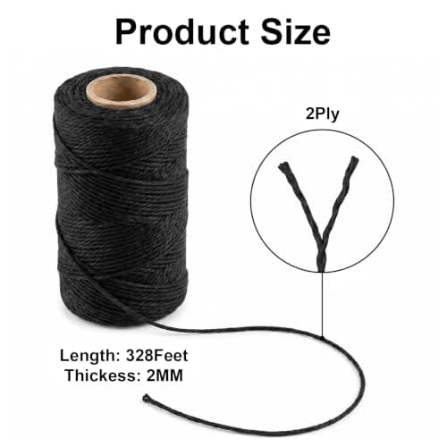 Vaincre 2PCS 328Ft 2MM Natural Cotton Twine String, Black — view 3
