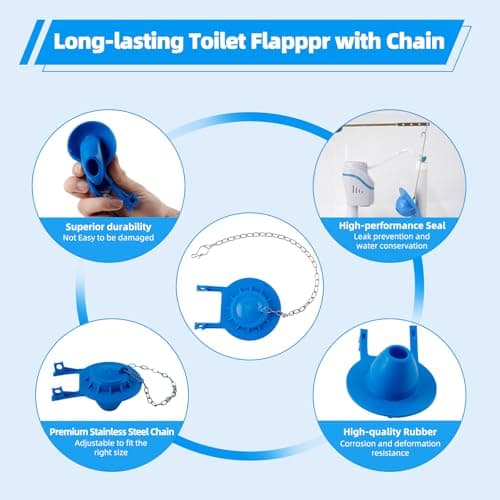 Universal 2-Inch Toilet Flapper, Adjustable Metal Chain, Chlorine-Resistant — view 3