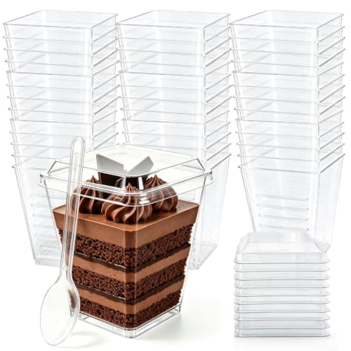GGYKJSK 50 Pack 5 oz Clear Dessert Cups with Lids, Small Plastic Containers with Spoons, Reusable Shooter Yogurt Parfait Appetizer, Cup for Pudding Jello and Fruit Cake, Ice Cream