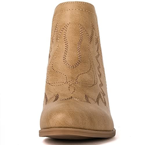 GLOBALWIN Women's Pull On Ankle Boots The Western Cowboy Cowgirl Boots, 21yy01 Khaki, 8.5 — view 3