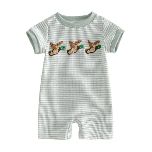 Baby Boy Girl Hunting Outfit Western Romper Camo Duck Jumpsuit Short Sleeve Bodysuit Animal Playsuit Summer Clothes (01 Green Duck, 0-3 Months)