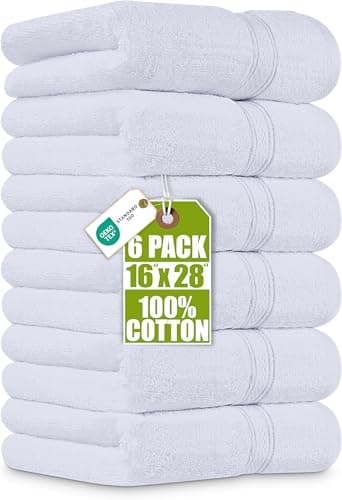 Utopia Towels 6 Pack Premium Hand Towels, 16 by 28 inches, 100% Ring Spun Cotton, Soft and Absorbent 600 GSM Towels for Bathroom, Gym, and Hotel, White