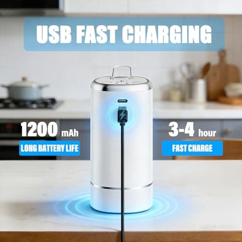 Water Dispenser Pump for 5 Gallon Water Bottles, USB Type-C Rechargeable with 1200mAh Battery, Foldable Spout, One-Touch Control (40s/80s), Powerful Suction for Home, Office, Camping - White — view 4