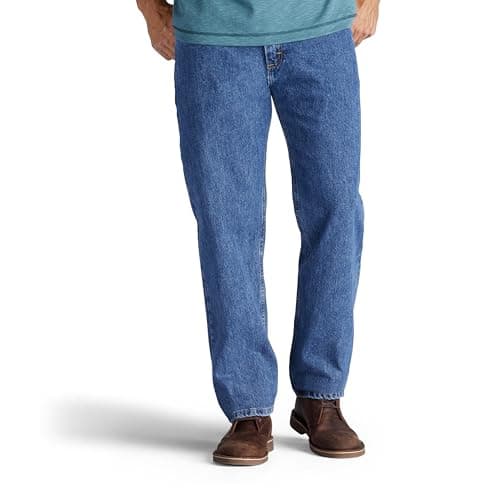 Lee Men's Relaxed Fit Straight Leg Jean, Medium Stone, 38W x 32L