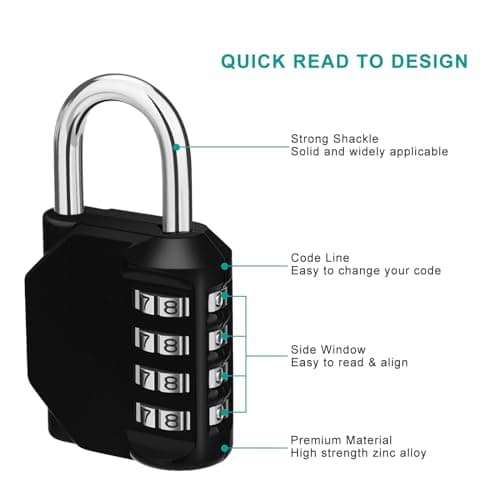 ZHEGE Padlock, Combination Lock 4 Digits, Outdoor Lock Weatherproof (Black) — view 2