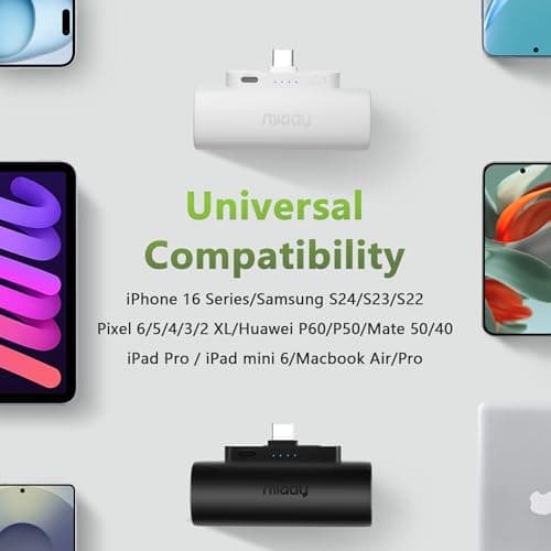 Miady 2-Pack Mini Portable Charger Built-in USB C Connector Small PowerBank — view 4