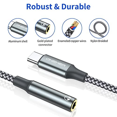 OneKer USB Type C to 3.5mm Headphone Jack Adapter, (2-Pack) USB C to Aux Female Audio Dongle Cable Cord Compatible with iPhone 17/16 Pro/15 Plus/15 Pro Max,iPad Pro,MacBook,Samsung Galaxy S26 S25 S24 — view 3