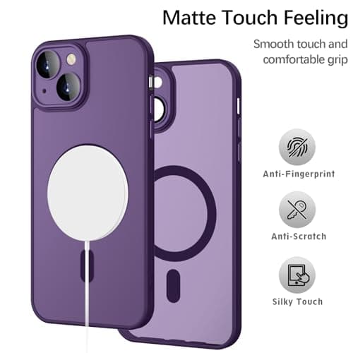 Phone Case for iPhone 14 Plus Case Compatible with MagSafe, YUANDMI Case for iPhone 14 Plus Magnetic Slim Thin Translucent Matte Back Shockproof Anti-Yellow Protective Cover Case Dark Purple — view 3