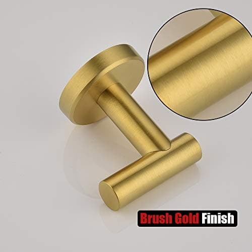 JQK Gold Bathroom Towel Hook, Coat Robe Clothes Hook for Bathroom Kitchen Garage Wall Mounted (Pack of 2), SUS 304 Stainless Steel Brushed Gold, TH100-BG-P2 — view 7