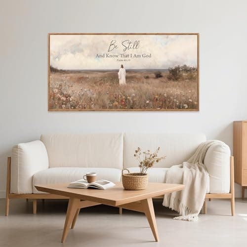 CHDITB Be Still And Know That I Am God Psalm 46:10 Wall Art(40"x20"), Jesus Christian Bible Verse Scripture Canvas Artwork, Large Wildflowers Meadow Landscape Decor for Home Dining Room Christ Gift — view 4