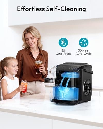 EUHOMY Countertop Ice Maker Machine with Handle, 26lbs in 24Hrs, 9 Ice Cubes Ready in 6 Mins, Auto-Cleaning Portable Ice Maker with Basket and Scoop, for Home/Kitchen/Camping/RV. (Black) — view 5