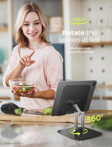 LISEN for iPad Stand Holder 360° Tablet Stand for Desk, Portable Monitor Stand Tablet Holder Metal iPad Pro Holder Essentials for Tablets/Portable Monitor/PS/Switch 4"-12.9“ Black (Black) — view 3