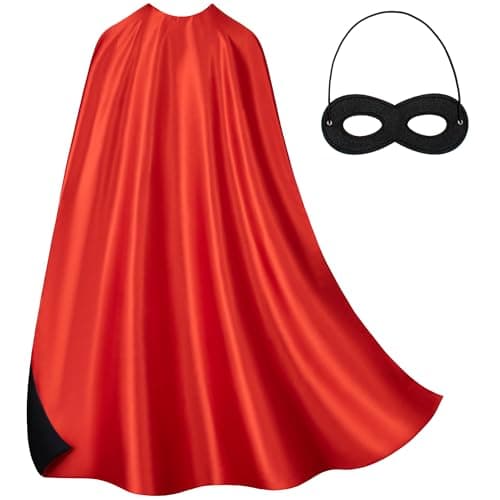 Bosvin Adult Superhero Cape & Mask Set - Double-Sided Black & Red Super Hero Capes and Masks for Men Women Dress-Up Parties — view 5