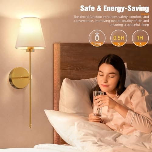 NIORSUN Battery Operated Wall Sconce Set of 2,Gold Rechargeable Wall Lights with 10400mAh Dimmable Bulbs and Remote,10 Colors Wireless Wall Lamps for Bedroom Living Room Hallway Decor — view 5