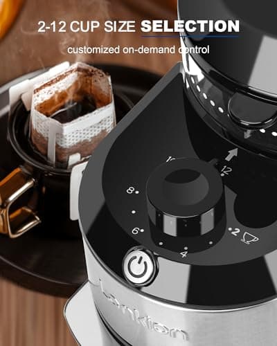 Lonkion Burr Coffee Grinder Electric - Adjustable Burr Grinder with 28 Precise Grind Settings for 12 Cups - Coffee Grinders for Home Use - Professional Coffee Bean Grinder - Stainless Steel — view 2