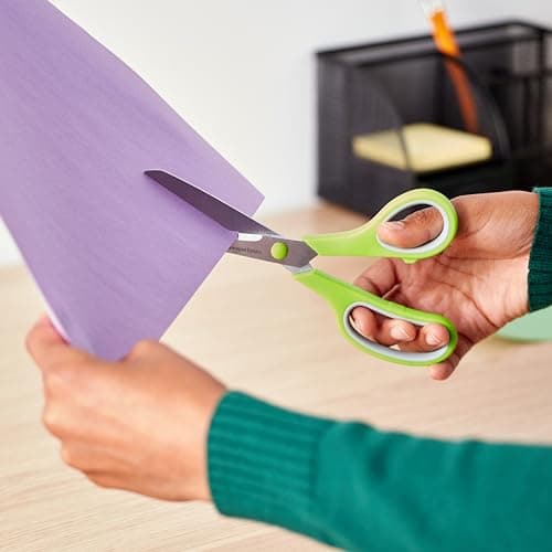 Amazon Basics Multipurpose Stainless Steel Scissors for Office, Crafts, Right/Left Handed, Comfort Grip, PVD Coated, 3-Pack, Multicolor — view 7